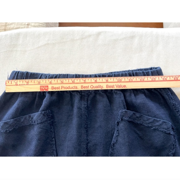 PIP-SQUEAK CHAPEAU  100% Linen Short Skirt with Front Pockets in Dark Navy- M - Picture 7 of 9